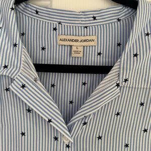 Alexander Jordan Women’s Light Blue Striped Star Print Blouse